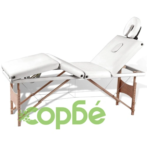 Дървена масажна кушетка с 4 зони на сгъване, цвят: кремаво-бял ➤ топ цена ➤ sorbe.bg