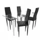 Трапезен комплект 4 черни стола Slim Line и 1 маса със стъклен плот