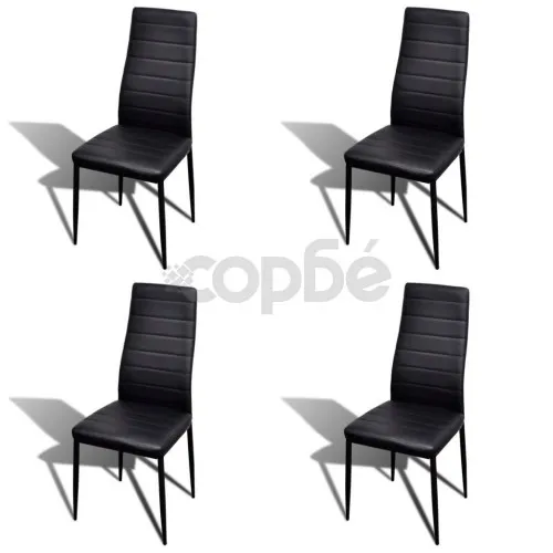 Трапезен комплект 4 черни стола Slim Line и 1 маса със стъклен плот ➤ топ цена ➤ sorbe.bg