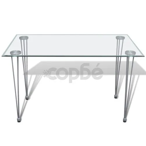 Трапезен комплект 4 черни стола Slim Line и 1 маса със стъклен плот ➤ топ цена ➤ sorbe.bg