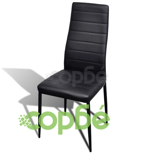 Трапезен комплект 6 черни стола Slim Line и 1 маса със стъклен плот ➤ топ цена ➤ sorbe.bg