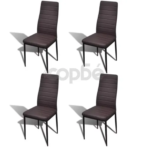 Трапезен комплект 4 кафяви стола Slim Line и 1 маса със стъклен плот ➤ топ цена ➤ sorbe.bg