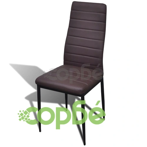 Трапезен комплект 6 кафяви стола Slim Line и 1 маса със стъклен плот ➤ топ цена ➤ sorbe.bg