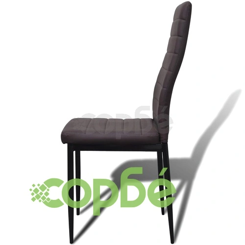 Трапезен комплект 6 кафяви стола Slim Line и 1 маса със стъклен плот ➤ топ цена ➤ sorbe.bg