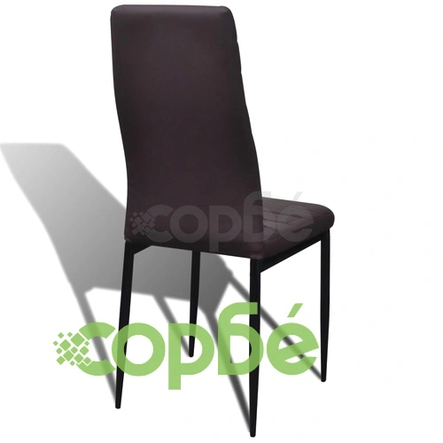 Трапезен комплект 6 кафяви стола Slim Line и 1 маса със стъклен плот ➤ топ цена ➤ sorbe.bg