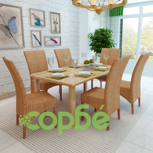 Трапезни столове, 6 бр, плетен ратан ➤ топ цена ➤ sorbe.bg