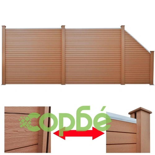 Градинска ограда, 2 квадратни + 1 скосена, WPC, 488 см, кафява ➤ топ цена ➤ sorbe.bg