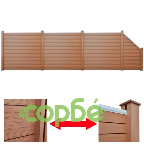 Градинска ограда, 3 квадратни + 1 скосена, WPC, 679 см, кафява ➤ топ цена ➤ sorbe.bg