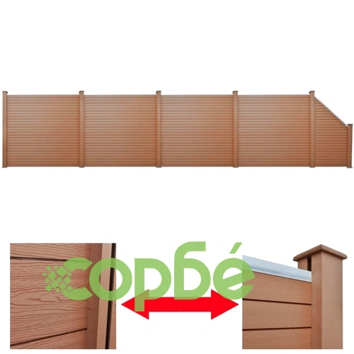 Градинска ограда, 4 квадратни + 1 скосена, WPC, 870 см, кафява ➤ топ цена ➤ sorbe.bg