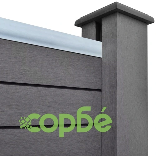 Градинска ограда, 2 квадратни + 1 скосена, WPC, 488 см, сива ➤ топ цена ➤ sorbe.bg