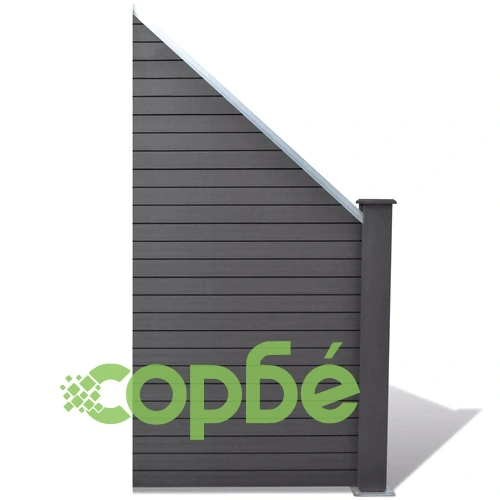 Градинска ограда, 2 квадратни + 1 скосена, WPC, 488 см, сива ➤ топ цена ➤ sorbe.bg
