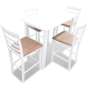 Комплект бяла дървена конзолна маса и 4 бар стола