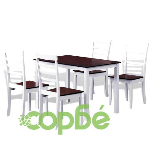 Трапезен комплект маса и 4 стола, кафяво и бяло, солидно дърво ➤ топ цена ➤ sorbe.bg