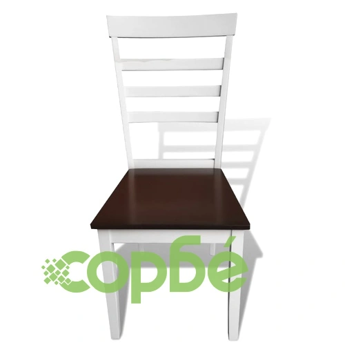 Комплект разтегателна маса и 8 стола, кафяво и бяло, солидно дърво ➤ топ цена ➤ sorbe.bg