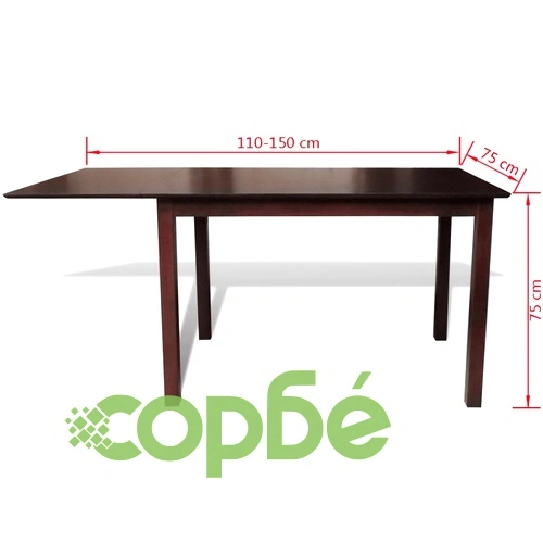 Комплект разтегателна маса и 6 стола, кафяво и кремаво, солидно дърво ➤ топ цена ➤ sorbe.bg