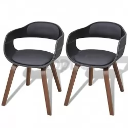 Трапезни столове, 2 бр, черни, извито дърво и изкуствена кожа