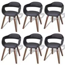 Трапезни столове, 6 бр, черни, извито дърво и изкуствена кожа