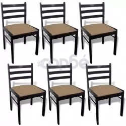 Трапезни столове, 6 бр, кафяви, масивно дърво и кадифе