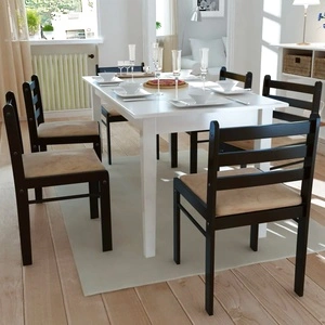 Трапезни столове, 6 бр, кафяви, масивно дърво и кадифе