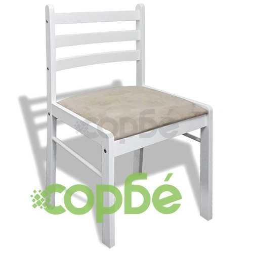Трапезни столове, 6 бр, бели, масивно дърво и кадифе ➤ топ цена ➤ sorbe.bg