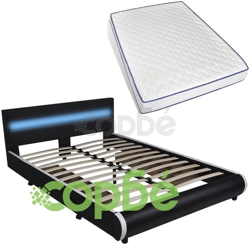 Легло с мемори матрак, LED, черно, изкуствена кожа, 140x200 см ➤ топ цена ➤ sorbe.bg