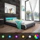 Легло с матрак, LED, сиво, изкуствена кожа, 140x200 см