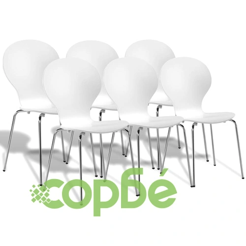 Трапезни столове, 6 бр, бели, пластмаса ➤ топ цена ➤ sorbe.bg