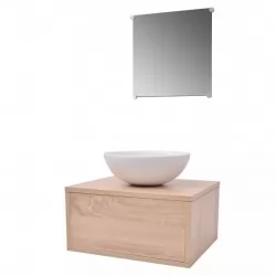 Комплект мивка и мебели за баня, три части, бежово