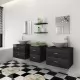 Комплект мебели за баня от 7 части и мивка, черен цвят
