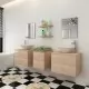 Комплект мебели за баня от 7 части и мивка, бежов цвят