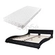 Легло с матрак, черно, изкуствена кожа, 160x200 cм