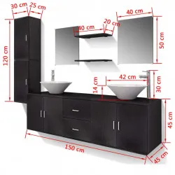 комплект мебели от 11 части и мивка за баня, черен цвят