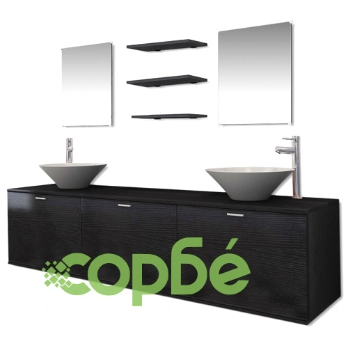 Комплект мебели за баня, с мивки и кранове, черен, 10 части ➤ топ цена ➤ sorbe.bg