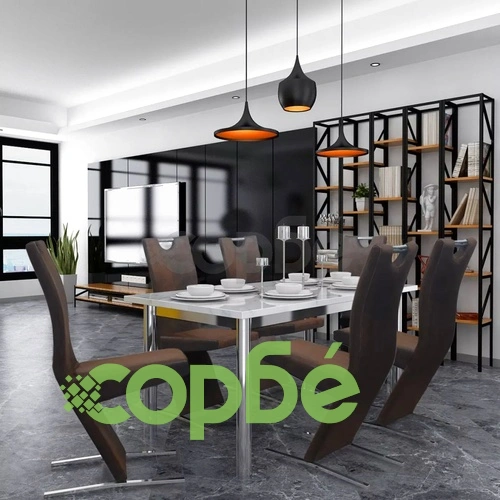 Трапезни столове, 6 бр, кафяви, текстил ➤ топ цена ➤ sorbe.bg