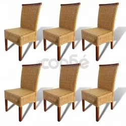 Трапезни столове, 6 бр, кафяви, естествен ратан