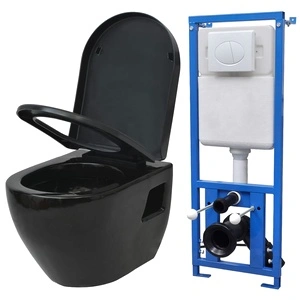 Окачена на стена тоалетна чиния, с казанче, керамична, черна