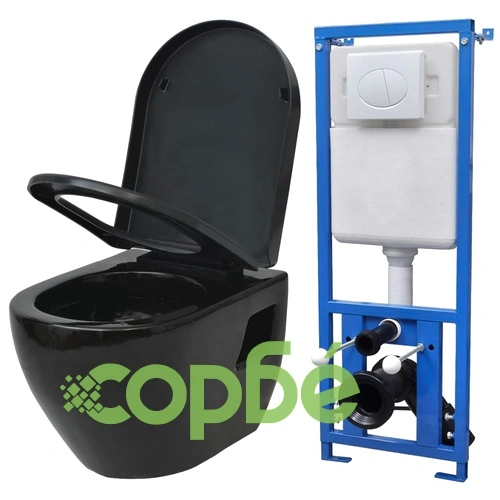 Окачена на стена тоалетна чиния, с казанче, керамична, черна ➤ топ цена ➤ sorbe.bg