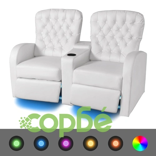 Комплект LED реклайнери 2 + 3 седалки, изкуствена кожа, бяло  ➤ топ цена ➤ sorbe.bg