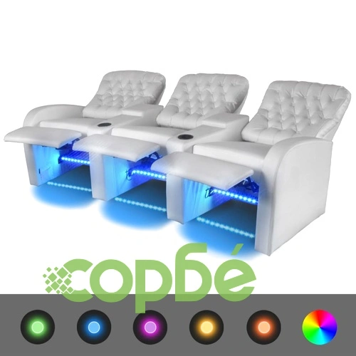 Комплект LED реклайнери 2 + 3 седалки, изкуствена кожа, бяло  ➤ топ цена ➤ sorbe.bg