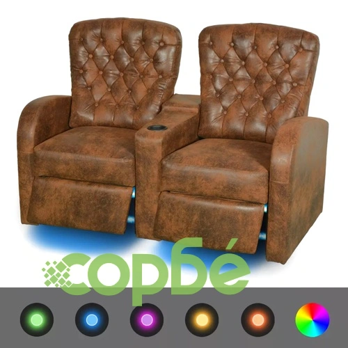 Комплект LED реклайнери 2 + 3 седалки, изкуствена кожа, кафяв  ➤ топ цена ➤ sorbe.bg