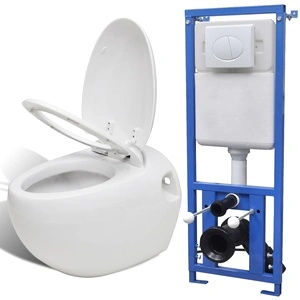 Окачена яйцевидна тоалетна чиния, скрито казанче, бяла керамика