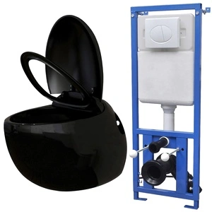 Окачена яйцевидна тоалетна чиния, скрито казанче,черна керамика