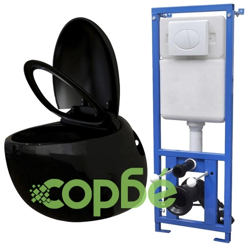 Окачена яйцевидна тоалетна чиния, скрито казанче,черна керамика ➤ топ цена ➤ sorbe.bg