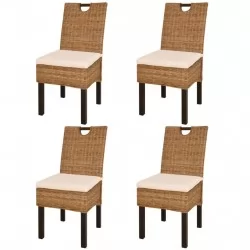 Трапезни столове, 4 бр, кубу ратан, мангово дърво