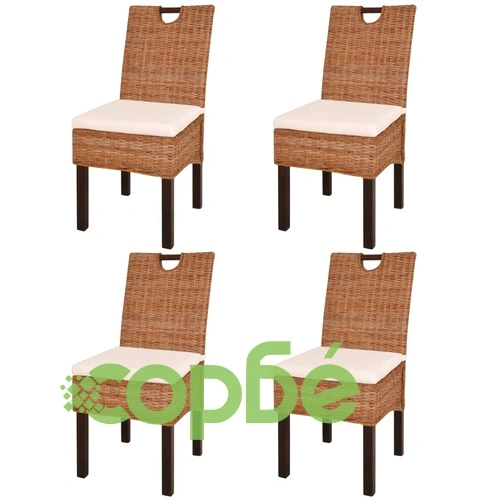 Трапезни столове, 4 бр, кубу ратан, мангово дърво ➤ топ цена ➤ sorbe.bg