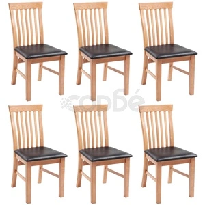 Трапезни столове, 6 бр, дъбов масив и изкуствена кожа