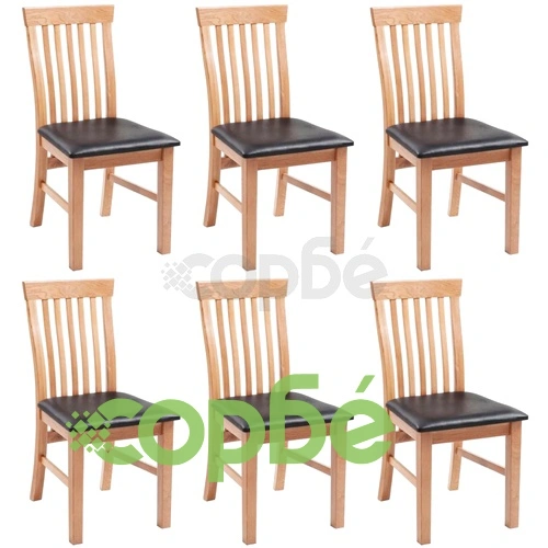Трапезни столове, 6 бр, дъбов масив и изкуствена кожа ➤ топ цена ➤ sorbe.bg