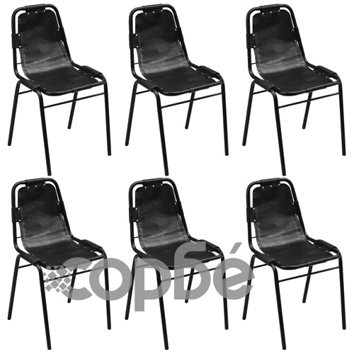 Трапезни столове, 6 бр, черни, естествена кожа ➤ топ цена ➤ sorbe.bg