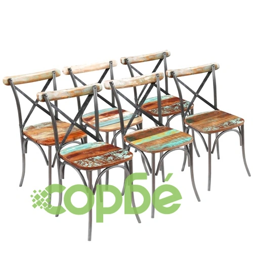 Трапезни столове, 6 бр, регенерирано дърво масив ➤ топ цена ➤ sorbe.bg