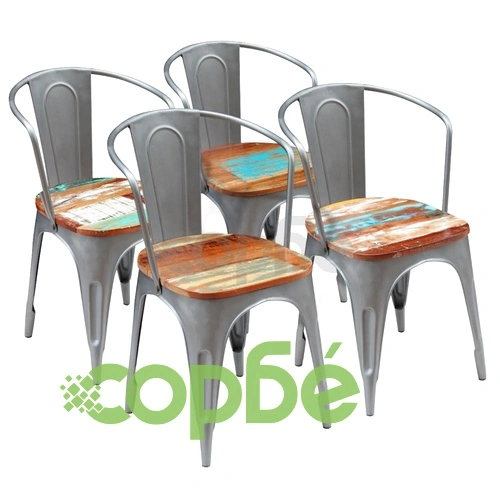 Трапезни столове, 4 бр, регенерирано дърво масив ➤ топ цена ➤ sorbe.bg